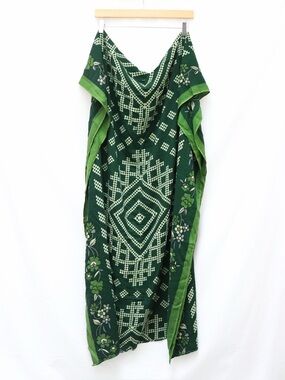 Large green pashmina scarf geometric ethnic print boho coverup beach wrap